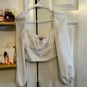 Princess Polly white puff sleeve preppy long sleeve top